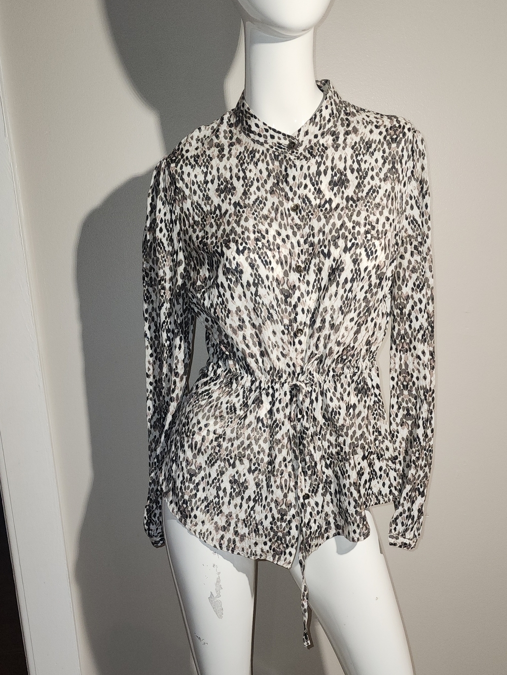 Merona Black & White Animal Print Tie-Waist Blouse